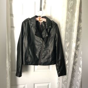 Arizona Jean co. Women's Black Faux-Leather Moto Jacket full zip size L